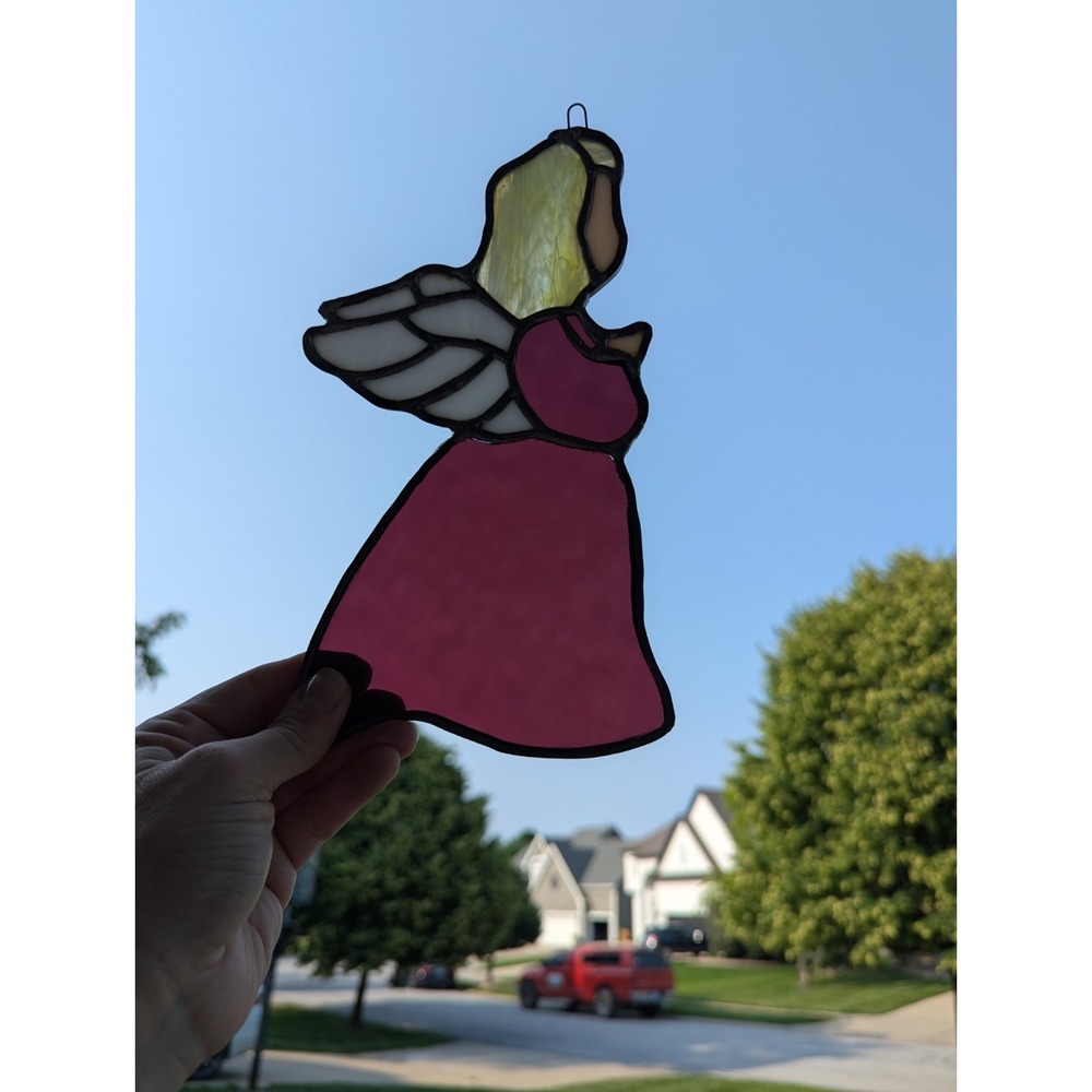 Vintage Stained Glass Angel Figure Suncatchers 9" tall (Set of 2) Handcrafted - Picture 8 of 10